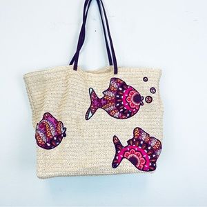 Vera Bradley straw seashore tote fish print bag